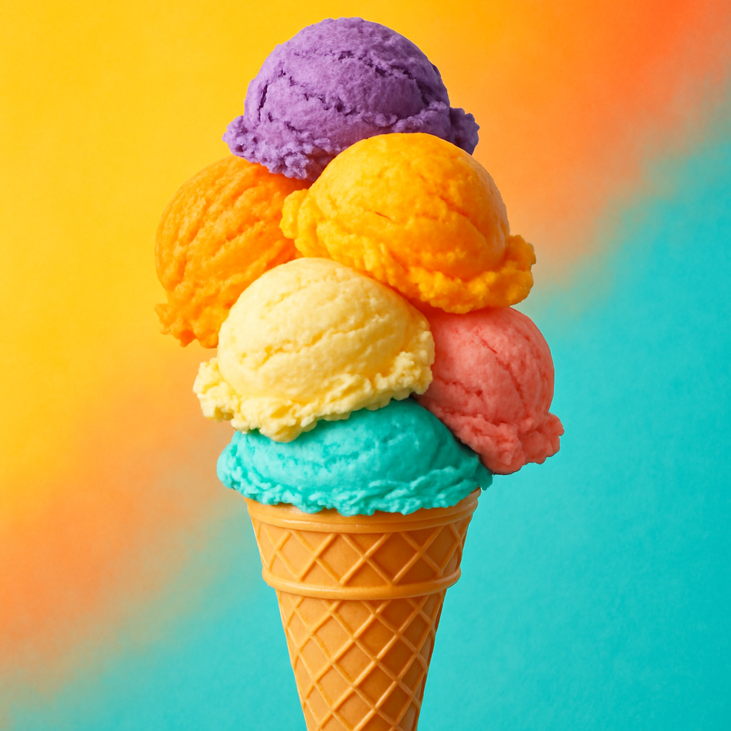 A delicious ice cream cone with multiple flavors